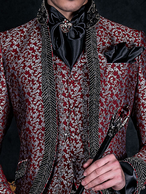 Gilet damascato con ricamo nero-argento