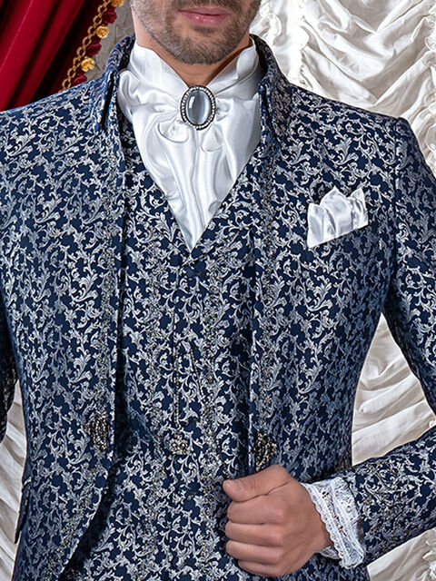 Gilet damascato blu con ricamo color nero-argento