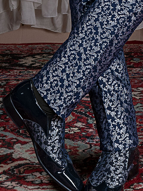 Scarpa bicolore vernice blu inserto blu argento