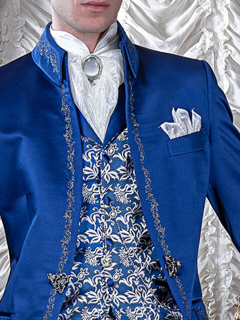 Gilet broccato blu royal con rever in raso