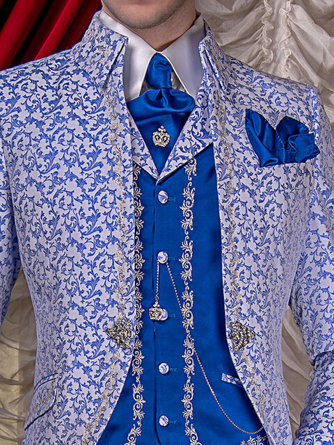 Gilet in raso blu elettrico con ricamo argento