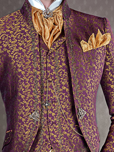 Gilet damascato con ricamo nero-oro