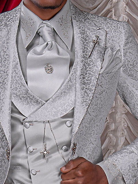 Camicia lurex grigio perla con ricamo argento