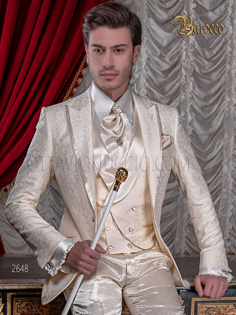 Abito sposo uomo matrimonio stile barocco damascato avorio