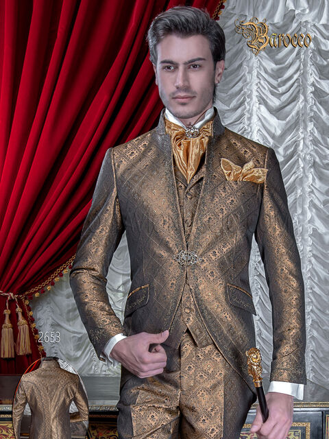 Vestito sposo stile barocco coreano broccato bronzo ricamato
