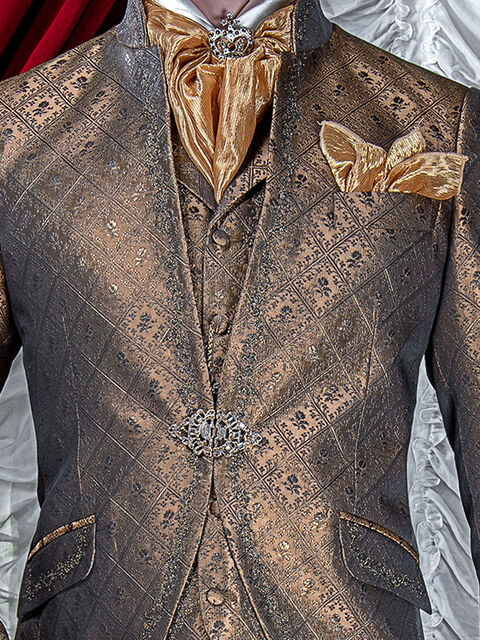 Gilet broccato oro con ricamo nero-oro
