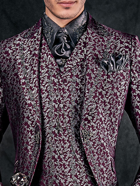 Gilet damascato con ricamo nero-argento
