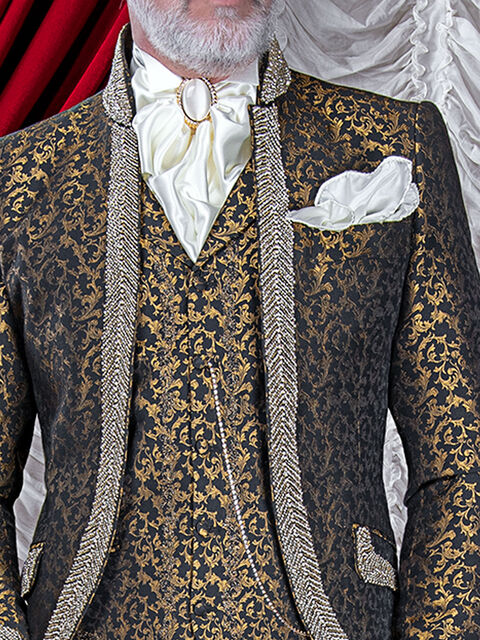 Gilet damascato con ricamo nero-oro