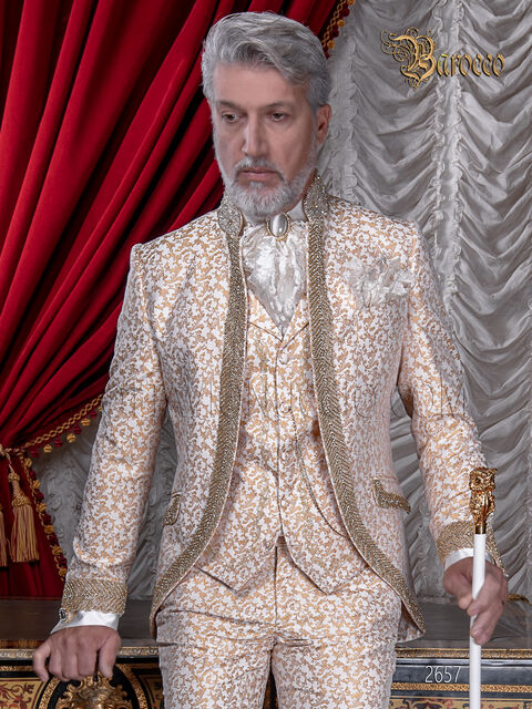 Abito uomo matrimonio di lusso damascato oro con strass di cristallo