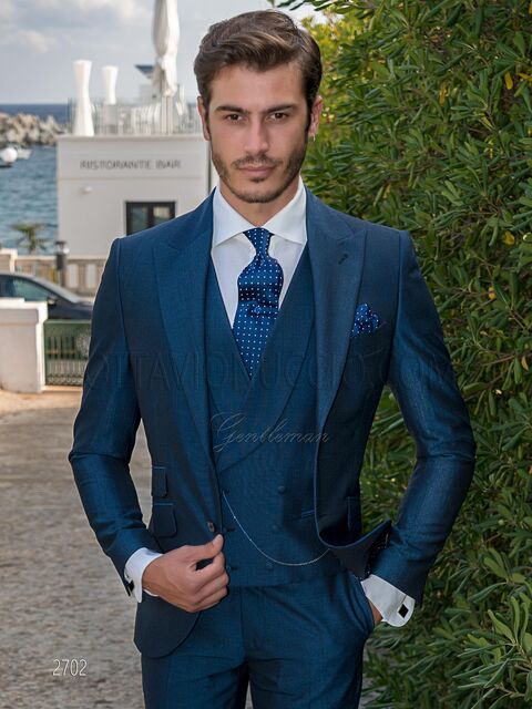Vestito cerimonia uomo completo di gilet doppiopetto blu royal