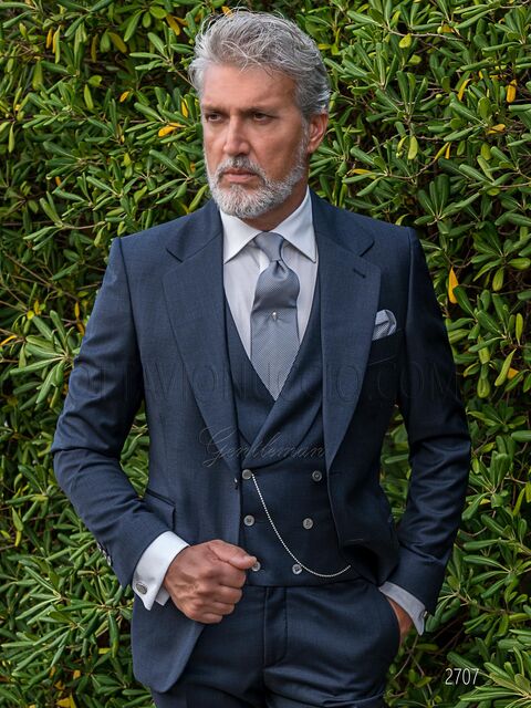 Abito 3 pezzi cerimonia uomo classico in pura lana blu