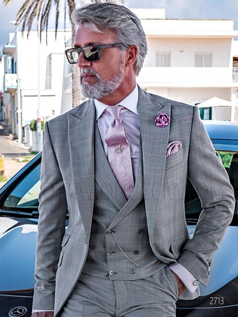 Abito elegante classico uomo in Principe di Galles grigio chiaro