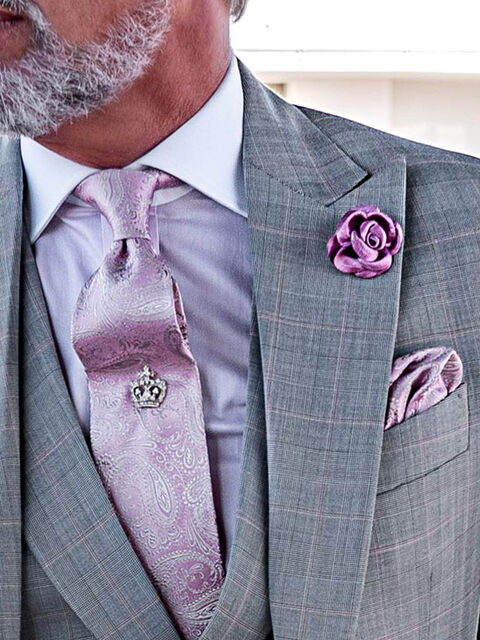 Cravatta e Fazzoletto in seta disegno cachemire rosa