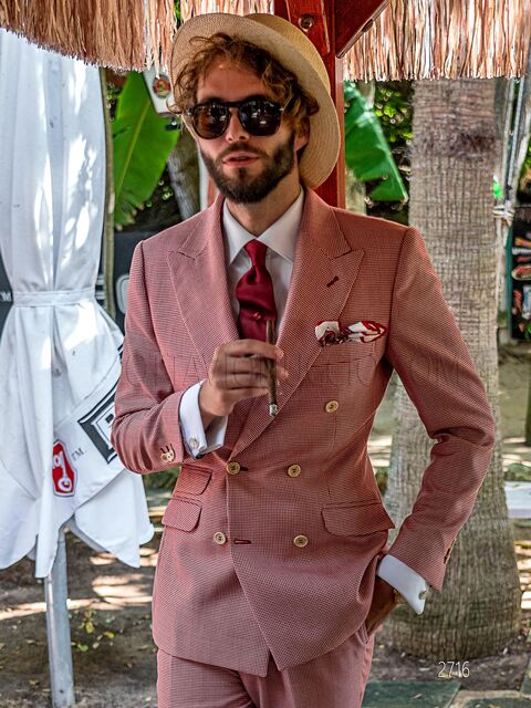 Abito uomo doppiopetto vintage chic in pied-de-poule rosso