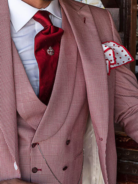 Gilet doppiopetto sciallato Principe di Galles rosso