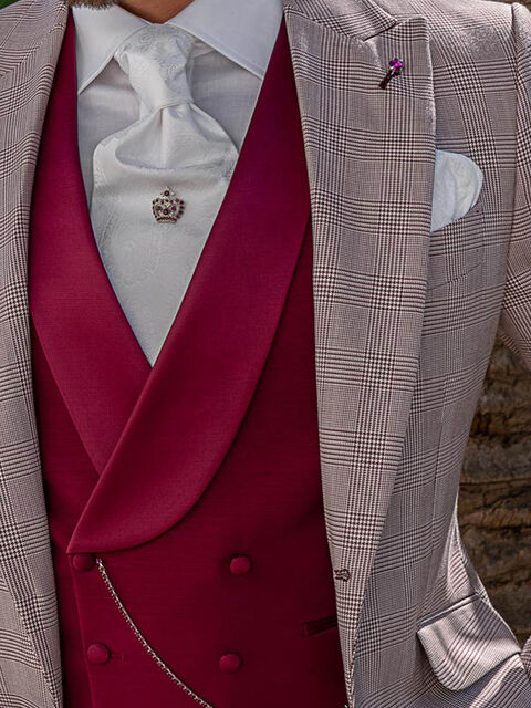 Gilet doppiopetto fucsia collo sciallato a contrasto