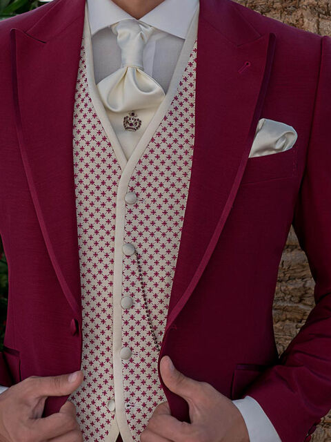 Gilet 5 bottoni in misto lana bianco con ricamo fucsia