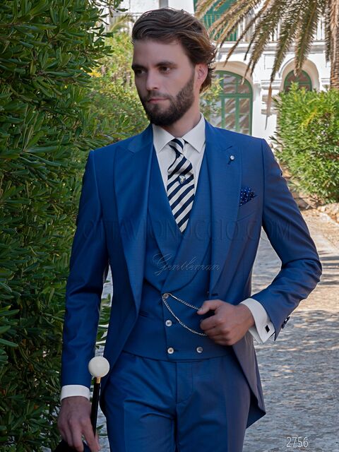 Tight da cerimonia moderno blu royal e gilet doppiopetto