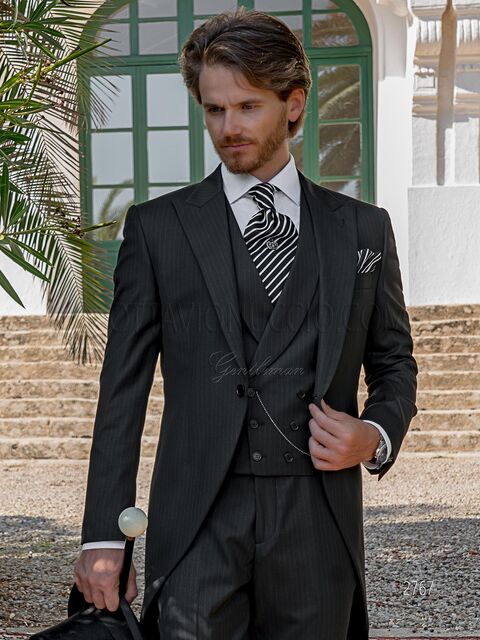 Tight da cerimonia vintage classico 3 pezzi nero gessato