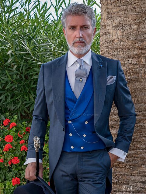 Tight classico da cerimonia blu gilet doppiopetto raso blu elettrico