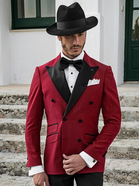 Abito cerimonia uomo con giacca doppiopetto rossa e pantalone nero