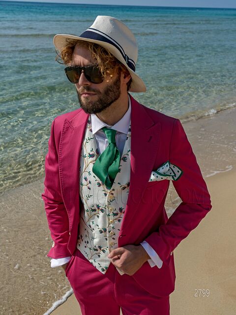 Abito uomo da cerimonia vintage in cotone piquet fucsia impunturato