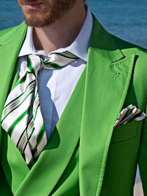 Cravatta e Fazzoletto seta jacquard righe verde su fondo bianco