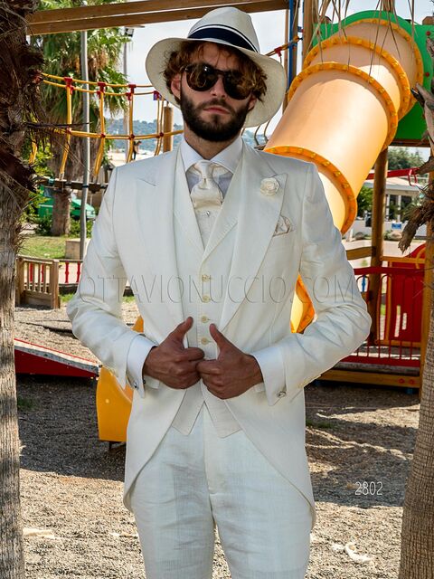 Demi-Tight completo di Gilet in lino bianco per un matrimonio total-white