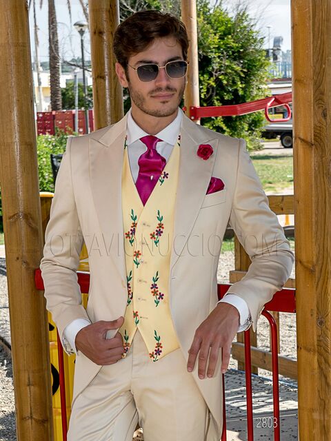 Demi-Tight in satin di cotone beige per un matrimonio vintage chic