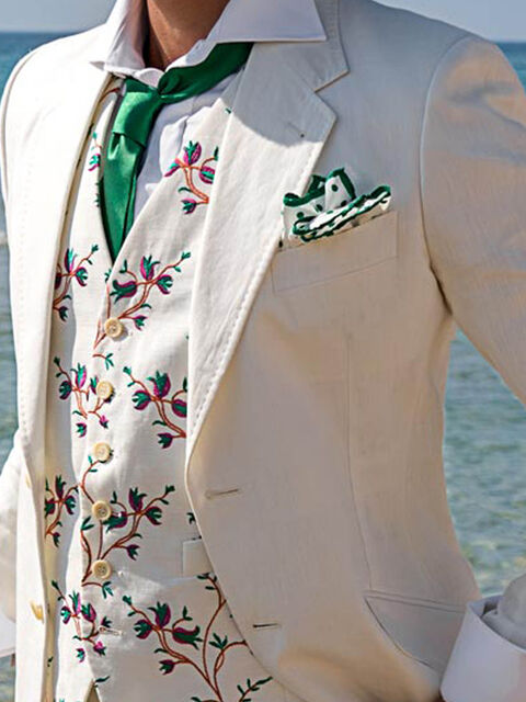 Gilet in lino bianco con ricamo a fiori in 3 colori