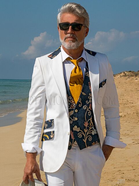 Abito moda elegante in cotone bianco con abbinamento di jeans ricamato