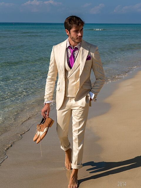 Vestito da cerimonia uomo raso cotone beige
