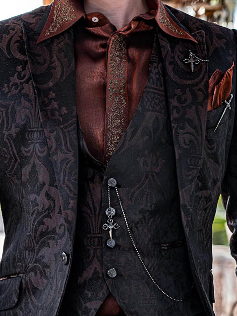 Gilet damascato marrone 4 bottoni