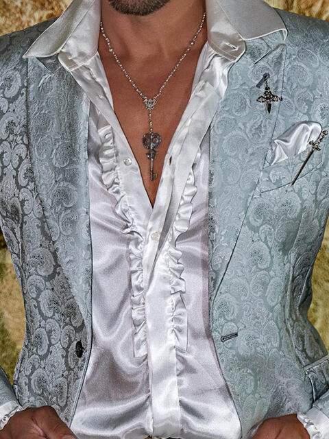 Camicia in raso bianca naturale con volant