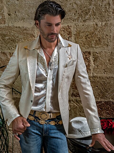 Giacca particolare da cerimonia uomo in misto seta beige