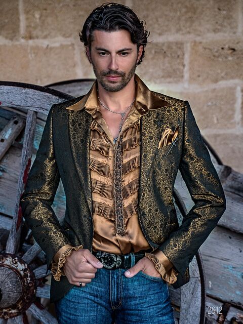 Giacca uomo particolare in jacquard oro in stile party blazer gotico
