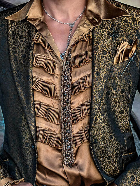 Camicia in raso oro scuro con plissè
