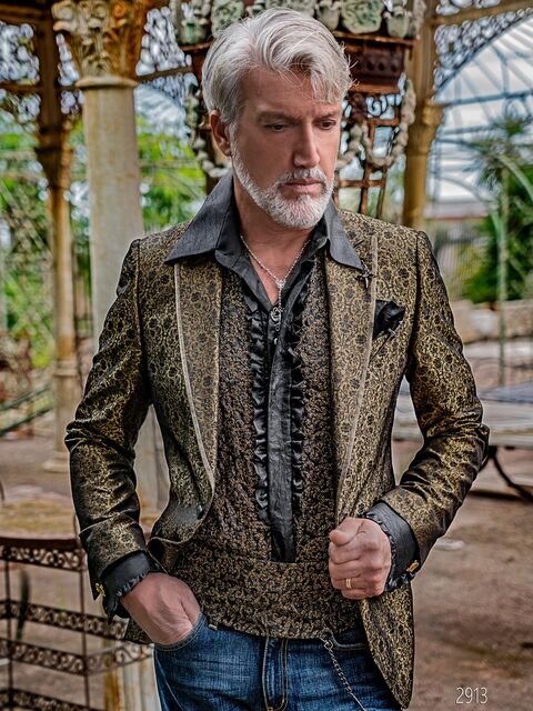 Giacca cerimonia uomo in jacquard oro scuro in stile gotico