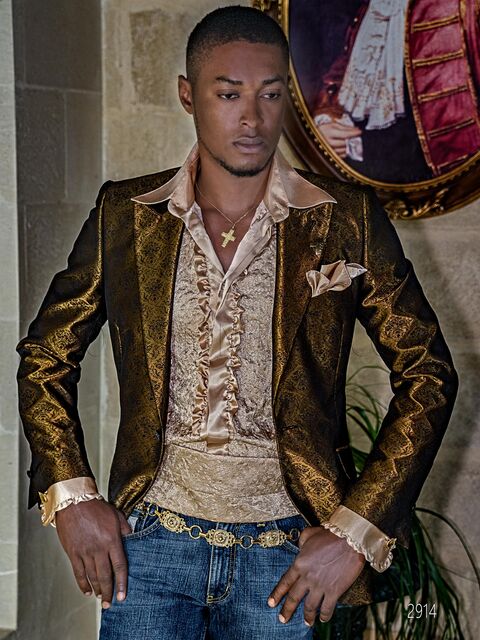 Giacca uomo da cerimonia moderna in tessuto jacquard bronzo