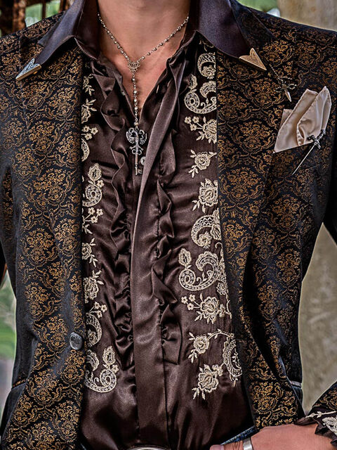Camicia marrone collo classico ricamata