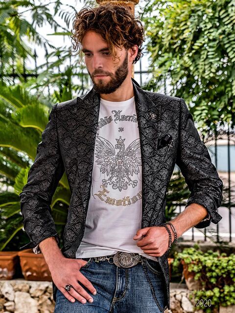 Giacca moda in tessuto jacquard grigio in stile “urban-chic”