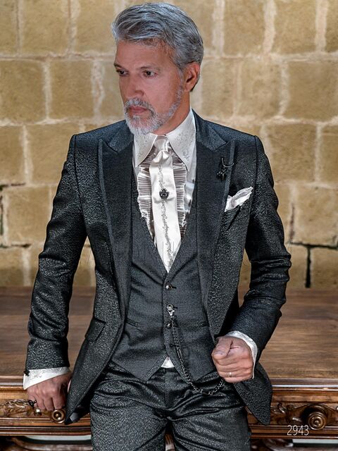 Abito moda cerimonia uomo 3 pezzi nero laminato stile gotico