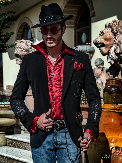 Blazer uomo nera con ricamo particolare motivi aquila