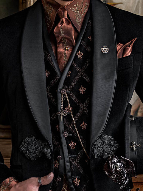Gilet in cotone nero con ricamo bronzo