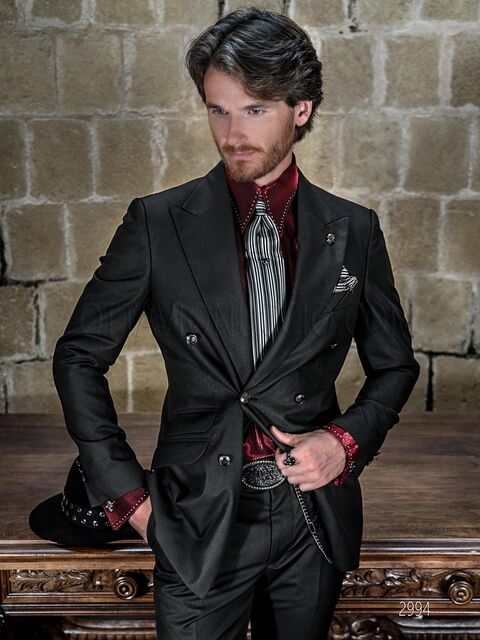 Abito cerimonia uomo doppiopetto stile vintage gotico nero riga diplomatica