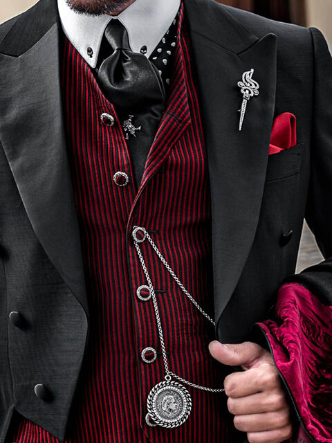 Gilet in tessuto millerighe nero e rosso