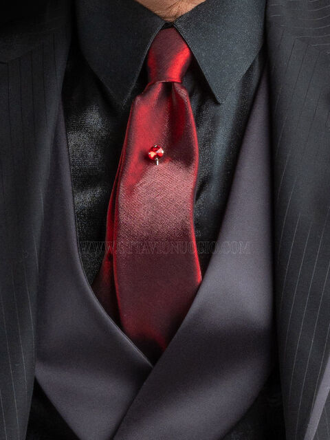 Cravatta 6,5 cm e Fazzoletto in lurex rosso