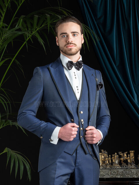 Abito moda uomo cerimonia blu con bordino nero