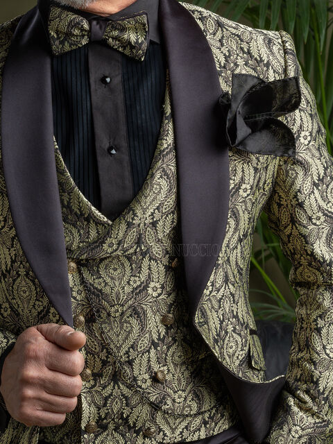 Gilet doppiopetto sciallato broccato oro