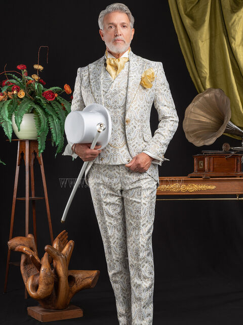 Gilet con rever d'epoca broccato avorio